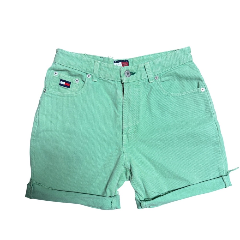 Tommy Hilfiger Vintage Mint Green Denim Shorts High Waisted 90s Made in Canada 6